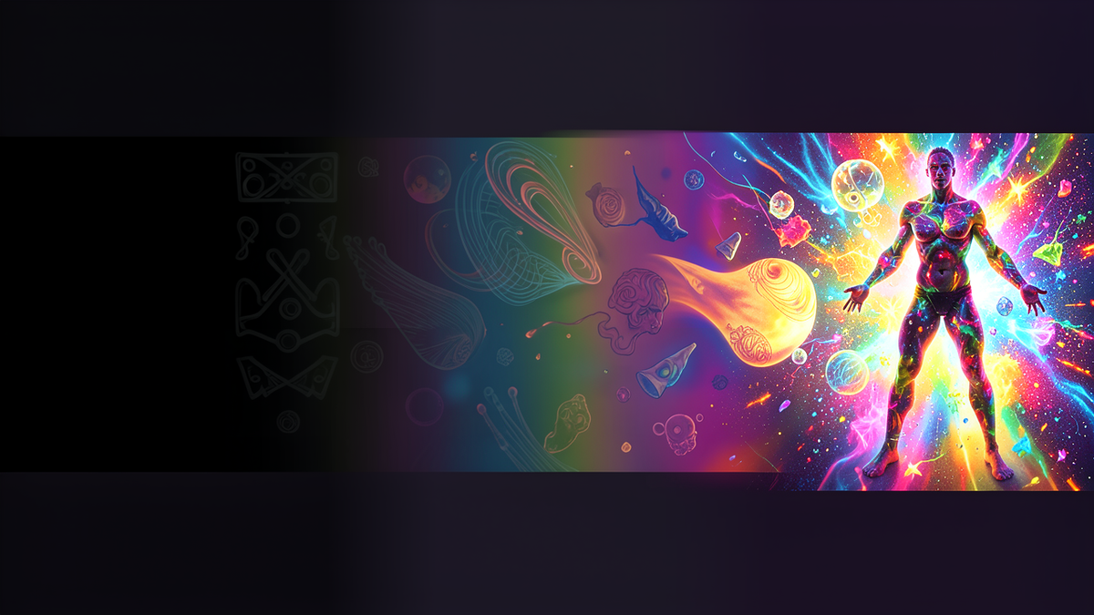 A spectrum bar transitioning from dark empty space on the left through increasingly rich sensory representations to a fully embodied figure interacting with a vibrant physical world on the right