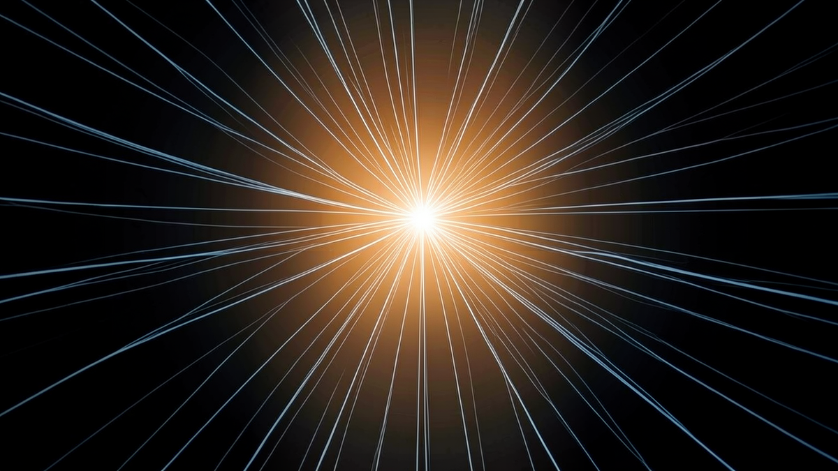 Many thin threads stretching from a central point outward in all directions, each thread fading and thinning as it extends, representing the diffusion of responsibility across many actors