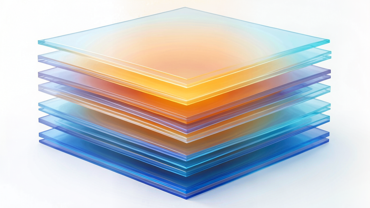 Stacked layers of software versions rising like geological strata, each layer thinner in new value but wider in surface complexity, with cost indicators growing along the edges