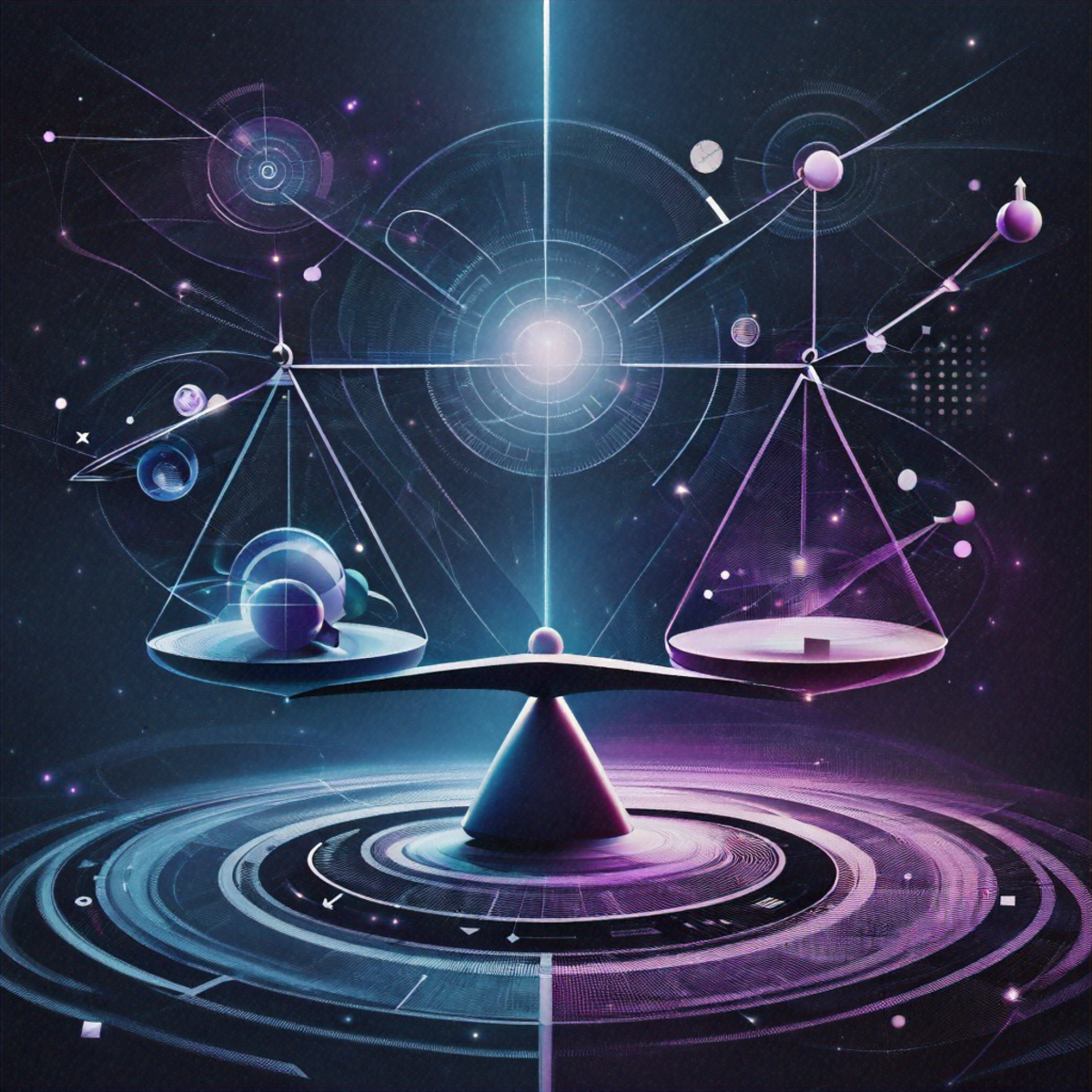 Abstract visualization of decision-making and asymmetric risk assessment across multiple scenarios