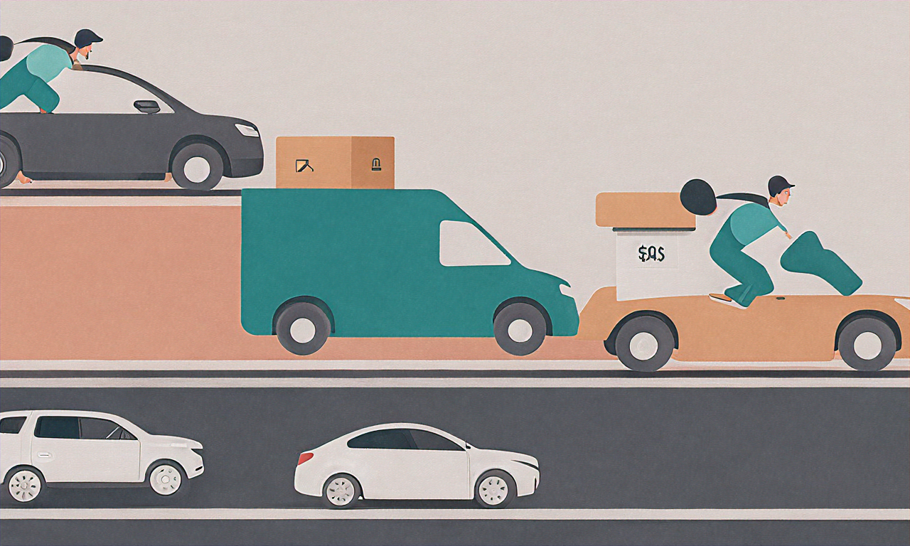 Minimalist illustration depicting gig economy workers in competition, representing the race to the bottom in platform labor markets