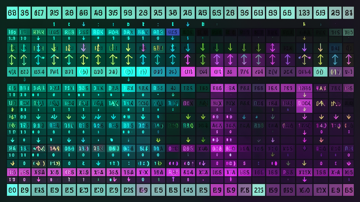 A grid of bit positions with hash function arrows mapping elements to positions, some positions lit and others dark, representing a Bloom filter