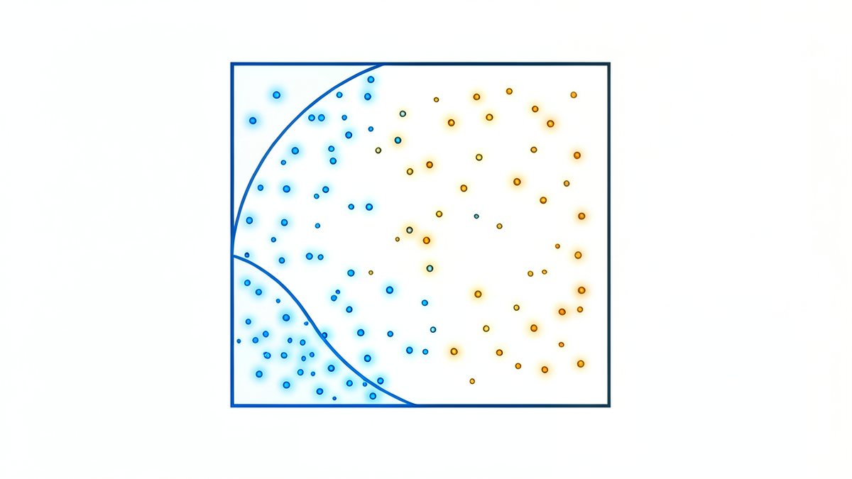 Random points scattered across a square with a quarter circle inscribed, points inside the curve glowing differently from those outside, demonstrating pi estimation