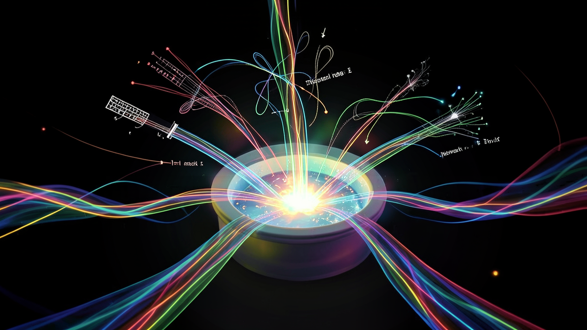 Entropy sources visualized as streams flowing into a pool: keyboard timing, mouse movements, thermal noise, and network packets converging into a glowing reservoir