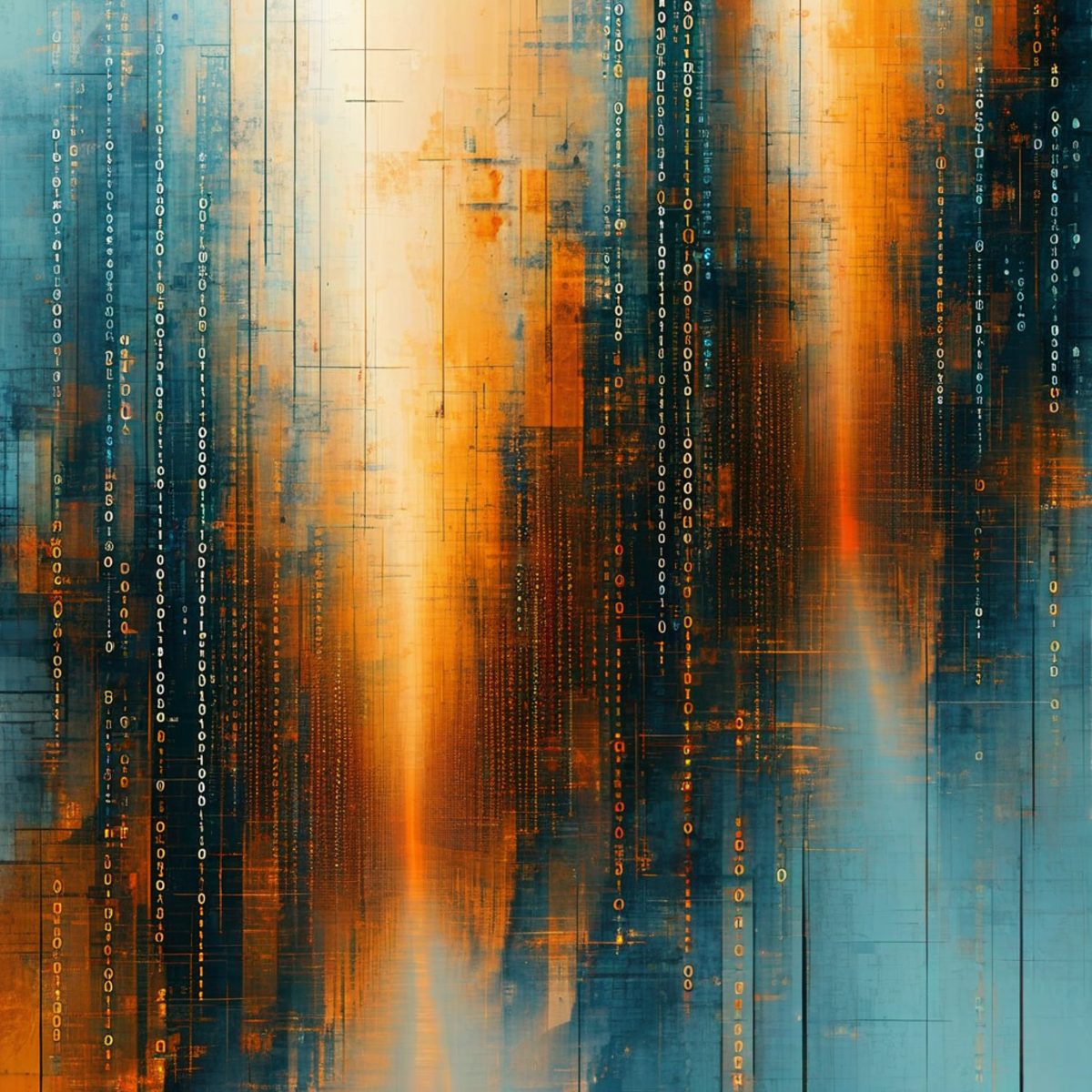 Abstract visualization of old code transforming into new code, with lines of legacy code dissolving and being replaced by modern clean architecture, digital transformation concept